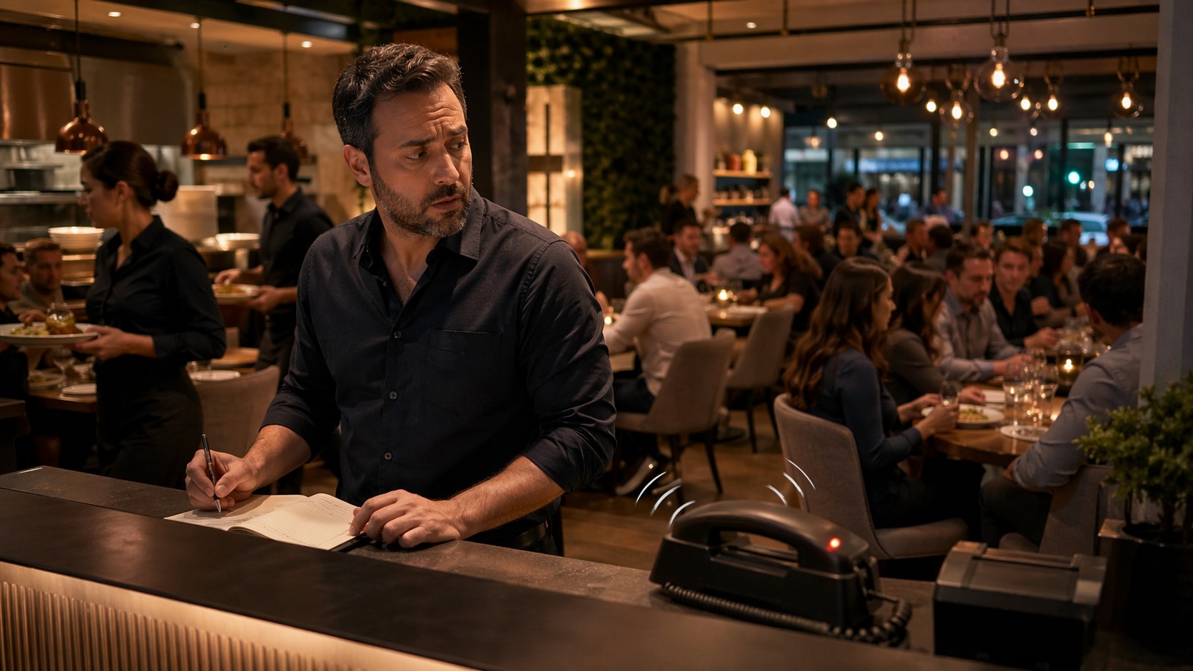 Busy restaurant — phone ringing, team overwhelmed, no one can answer